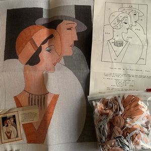 Vintage Needlepoint Kit. Art Deco Couple.